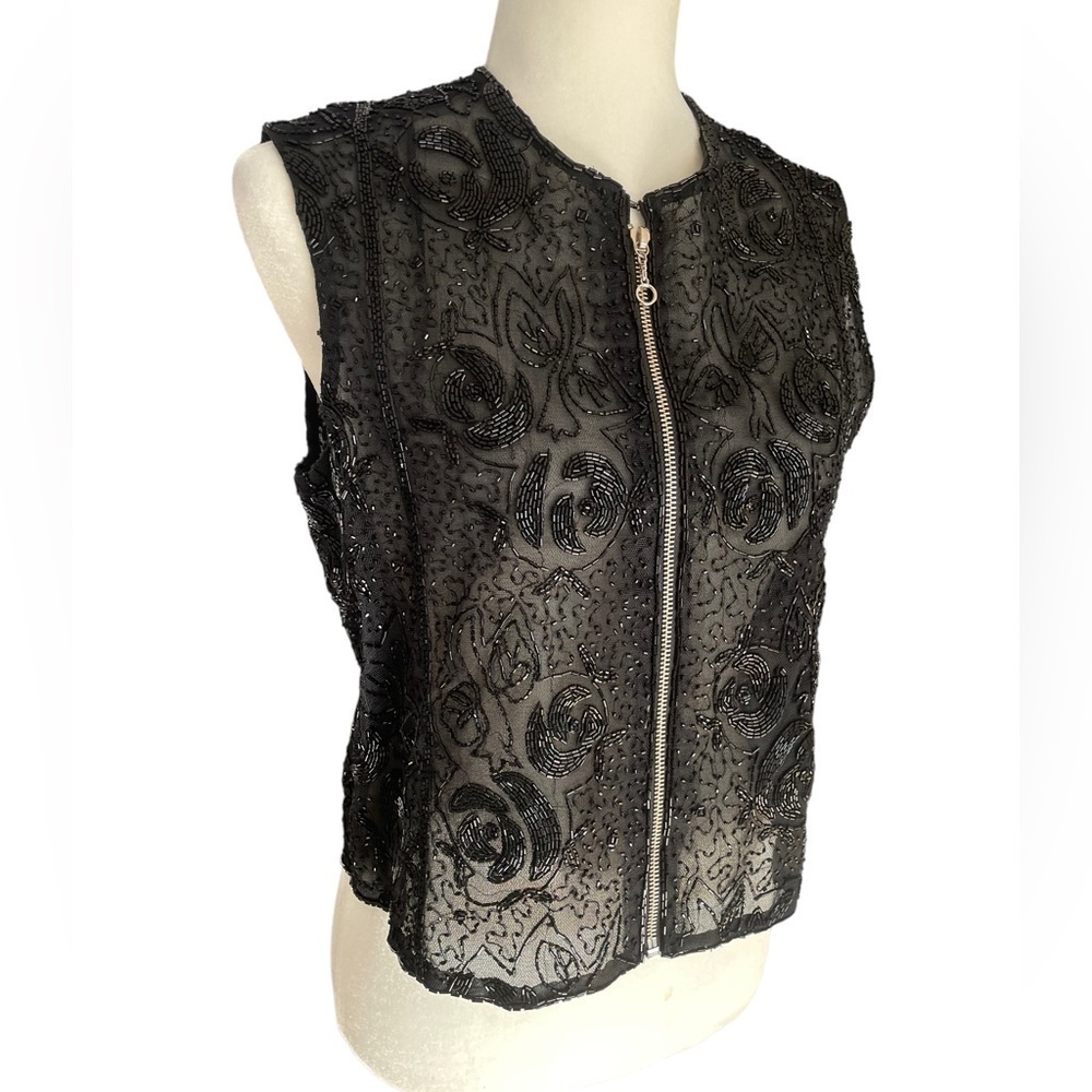 NWT Banana Republic Hand Crafted Black Beaded Sheer Top